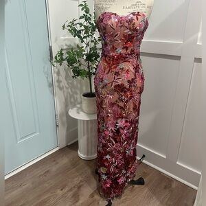 Strapless Floral Sequin Maxi Dress - Pink